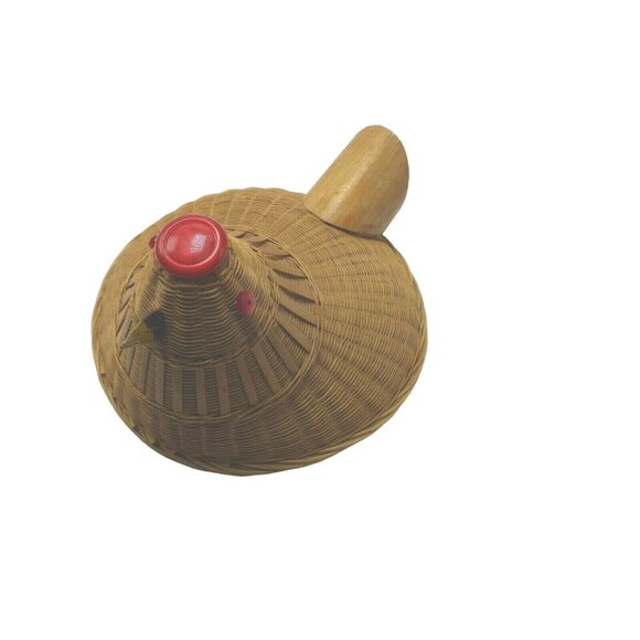 Vintage Rooster Chicken Woven Wicker Basket Lid - Picture 2 of 9